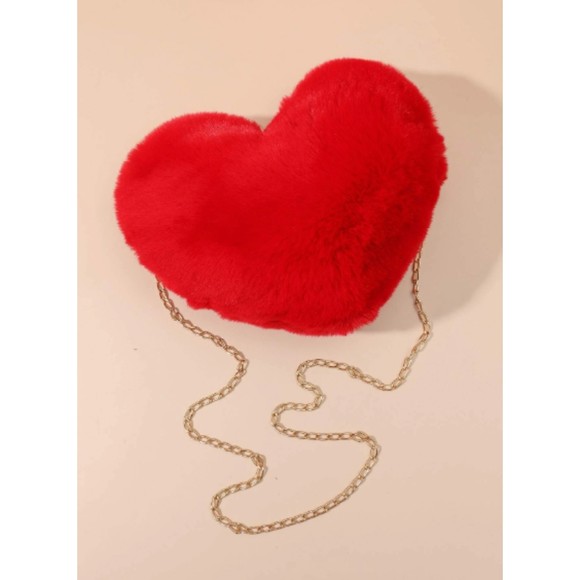 Neon Red Heart Design Fuzzy Chain Novelty Bag - Picture 2 of 5